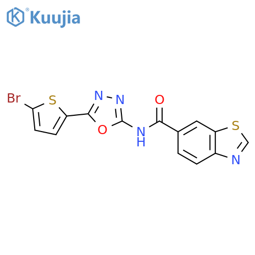 N-[5-(5-bromothiophen-2-yl)-1,3,4-oxadiazol-2-yl]-1,3-benzothiazole-6-carboxamide structure
