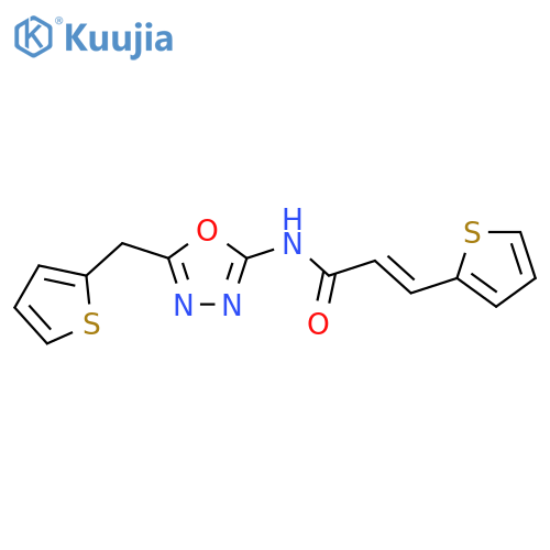 (2E)-3-(thiophen-2-yl)-N-{5-[(thiophen-2-yl)methyl]-1,3,4-oxadiazol-2-yl}prop-2-enamide structure