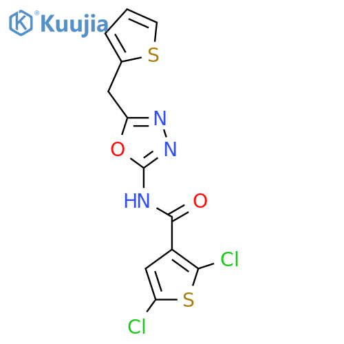 2,5-dichloro-N-{5-[(thiophen-2-yl)methyl]-1,3,4-oxadiazol-2-yl}thiophene-3-carboxamide structure