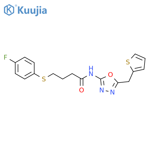 4-[(4-fluorophenyl)sulfanyl]-N-{5-[(thiophen-2-yl)methyl]-1,3,4-oxadiazol-2-yl}butanamide structure