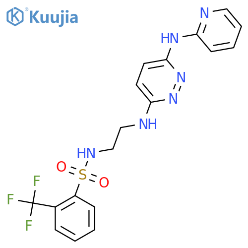 N-[2-({6-[(pyridin-2-yl)amino]pyridazin-3-yl}amino)ethyl]-2-(trifluoromethyl)benzene-1-sulfonamide structure