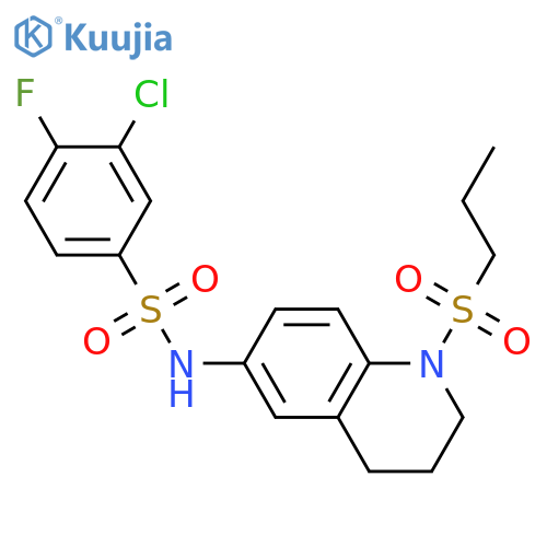 3-chloro-4-fluoro-N-[1-(propane-1-sulfonyl)-1,2,3,4-tetrahydroquinolin-6-yl]benzene-1-sulfonamide structure