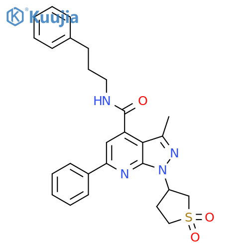 1-(1,1-dioxo-1lambda6-thiolan-3-yl)-3-methyl-6-phenyl-N-(3-phenylpropyl)-1H-pyrazolo[3,4-b]pyridine-4-carboxamide structure