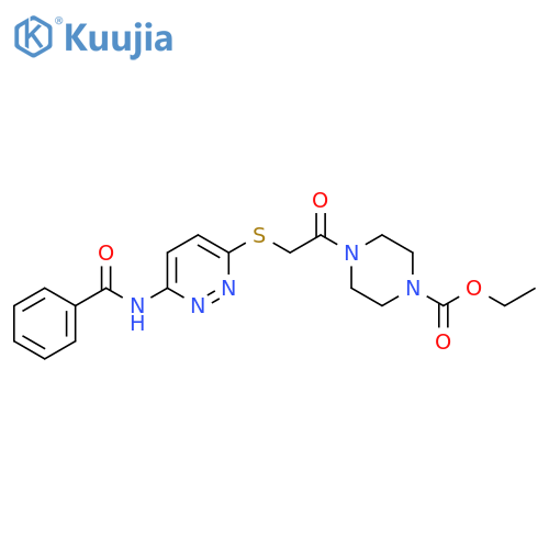 ethyl 4-{2-[(6-benzamidopyridazin-3-yl)sulfanyl]acetyl}piperazine-1-carboxylate structure