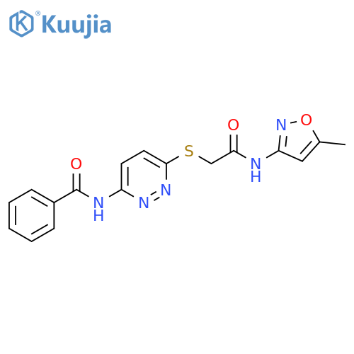 N-[6-({[(5-methyl-1,2-oxazol-3-yl)carbamoyl]methyl}sulfanyl)pyridazin-3-yl]benzamide structure