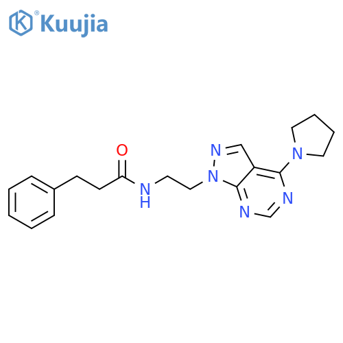 3-phenyl-N-{2-[4-(pyrrolidin-1-yl)-1H-pyrazolo[3,4-d]pyrimidin-1-yl]ethyl}propanamide structure