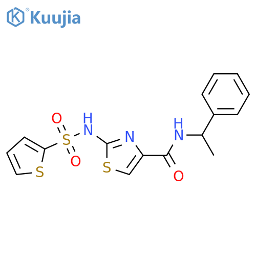N-(1-phenylethyl)-2-(thiophene-2-sulfonamido)-1,3-thiazole-4-carboxamide structure