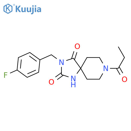 3-[(4-fluorophenyl)methyl]-8-propanoyl-1,3,8-triazaspiro[4.5]decane-2,4-dione structure
