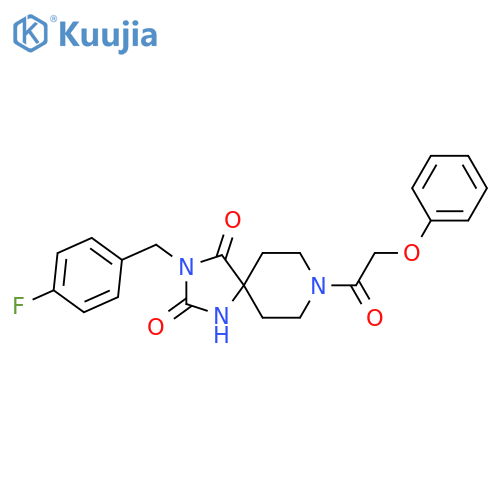 3-[(4-fluorophenyl)methyl]-8-(2-phenoxyacetyl)-1,3,8-triazaspiro[4.5]decane-2,4-dione structure