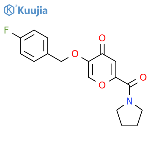 5-[(4-fluorophenyl)methoxy]-2-(pyrrolidine-1-carbonyl)-4H-pyran-4-one structure