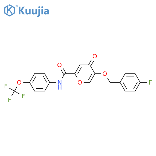 5-[(4-fluorophenyl)methoxy]-4-oxo-N-[4-(trifluoromethoxy)phenyl]-4H-pyran-2-carboxamide structure