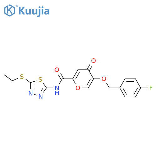 N-[5-(ethylsulfanyl)-1,3,4-thiadiazol-2-yl]-5-[(4-fluorophenyl)methoxy]-4-oxo-4H-pyran-2-carboxamide structure