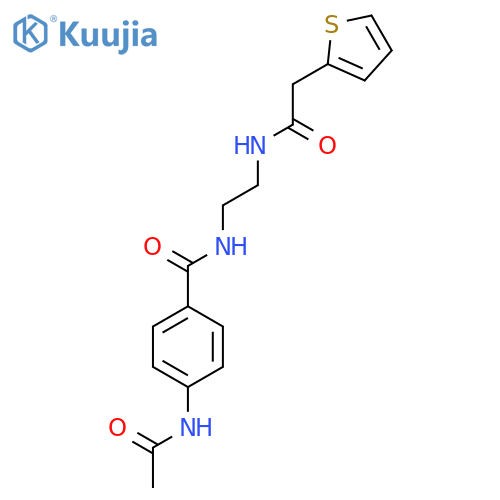 N-{2-[(4-acetamidophenyl)formamido]ethyl}-2-(thiophen-2-yl)acetamide structure