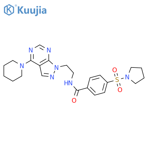 N-{2-[4-(piperidin-1-yl)-1H-pyrazolo[3,4-d]pyrimidin-1-yl]ethyl}-4-(pyrrolidine-1-sulfonyl)benzamide structure