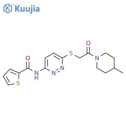 N-(6-{[2-(4-methylpiperidin-1-yl)-2-oxoethyl]sulfanyl}pyridazin-3-yl)thiophene-2-carboxamide structure