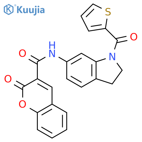2-oxo-N-[1-(thiophene-2-carbonyl)-2,3-dihydro-1H-indol-6-yl]-2H-chromene-3-carboxamide structure