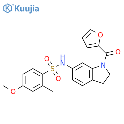 N-[1-(furan-2-carbonyl)-2,3-dihydro-1H-indol-6-yl]-4-methoxy-2-methylbenzene-1-sulfonamide structure