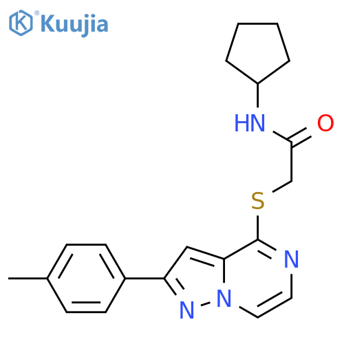 N-cyclopentyl-2-{[2-(4-methylphenyl)pyrazolo[1,5-a]pyrazin-4-yl]sulfanyl}acetamide structure