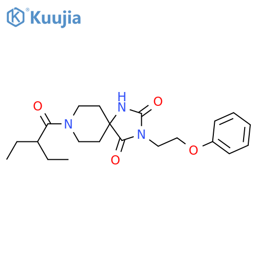 8-(2-ethylbutanoyl)-3-(2-phenoxyethyl)-1,3,8-triazaspiro[4.5]decane-2,4-dione structure