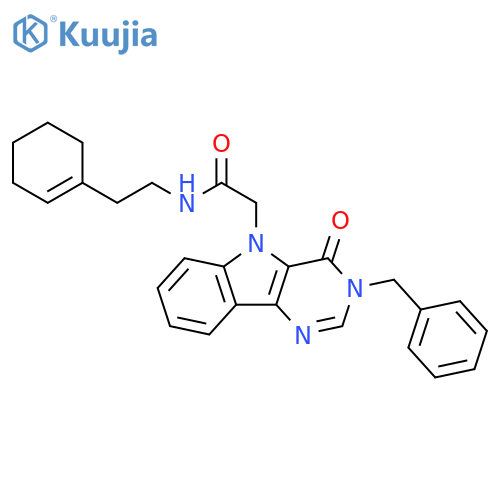 2-{3-benzyl-4-oxo-3H,4H,5H-pyrimido[5,4-b]indol-5-yl}-N-[2-(cyclohex-1-en-1-yl)ethyl]acetamide structure