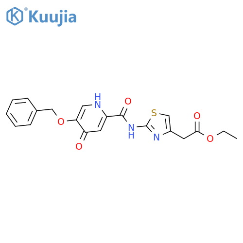 ethyl 2-{2-[5-(benzyloxy)-4-oxo-1,4-dihydropyridine-2-amido]-1,3-thiazol-4-yl}acetate structure
