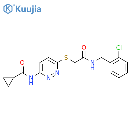 N-{6-[({[(2-chlorophenyl)methyl]carbamoyl}methyl)sulfanyl]pyridazin-3-yl}cyclopropanecarboxamide structure