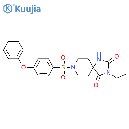 3-ethyl-8-(4-phenoxybenzenesulfonyl)-1,3,8-triazaspiro[4.5]decane-2,4-dione structure