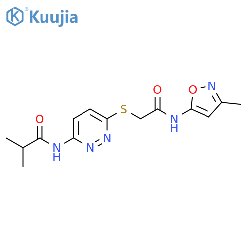 2-methyl-N-[6-({[(3-methyl-1,2-oxazol-5-yl)carbamoyl]methyl}sulfanyl)pyridazin-3-yl]propanamide structure