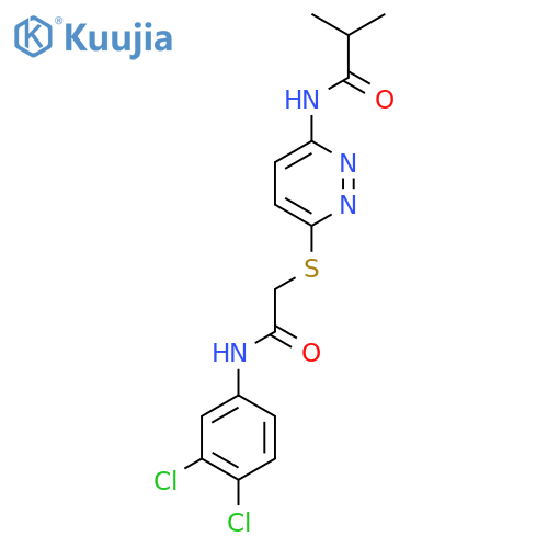 N-[6-({[(3,4-dichlorophenyl)carbamoyl]methyl}sulfanyl)pyridazin-3-yl]-2-methylpropanamide structure