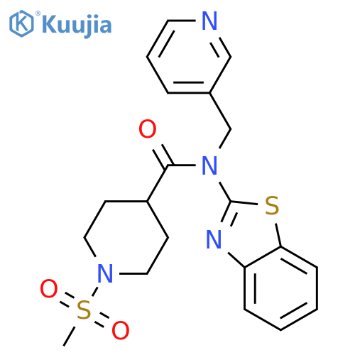 N-(1,3-benzothiazol-2-yl)-1-methanesulfonyl-N-[(pyridin-3-yl)methyl]piperidine-4-carboxamide structure