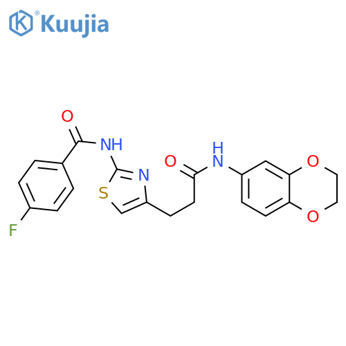 N-(4-{2-[(2,3-dihydro-1,4-benzodioxin-6-yl)carbamoyl]ethyl}-1,3-thiazol-2-yl)-4-fluorobenzamide structure