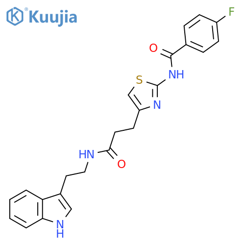 4-fluoro-N-[4-(2-{[2-(1H-indol-3-yl)ethyl]carbamoyl}ethyl)-1,3-thiazol-2-yl]benzamide structure