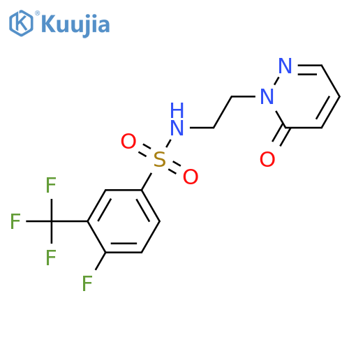 4-fluoro-N-[2-(6-oxo-1,6-dihydropyridazin-1-yl)ethyl]-3-(trifluoromethyl)benzene-1-sulfonamide structure