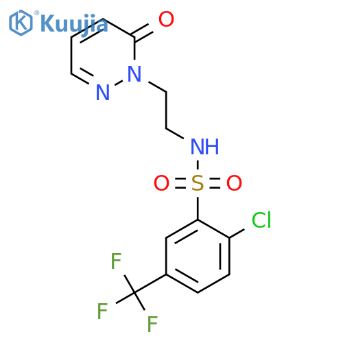 2-chloro-N-[2-(6-oxo-1,6-dihydropyridazin-1-yl)ethyl]-5-(trifluoromethyl)benzene-1-sulfonamide structure