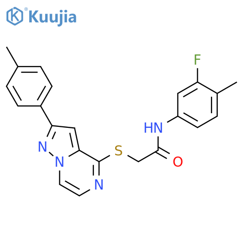 N-(3-fluoro-4-methylphenyl)-2-{[2-(4-methylphenyl)pyrazolo[1,5-a]pyrazin-4-yl]sulfanyl}acetamide structure