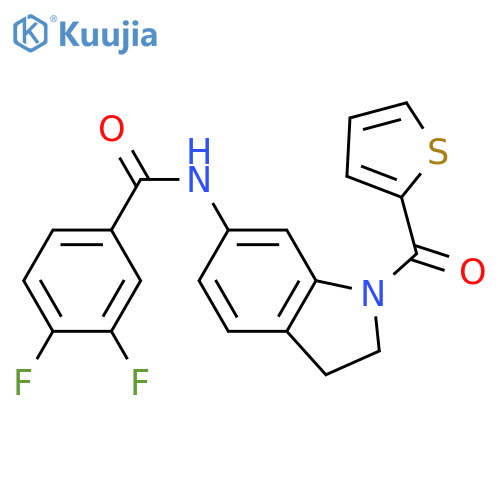 3,4-difluoro-N-[1-(thiophene-2-carbonyl)-2,3-dihydro-1H-indol-6-yl]benzamide structure