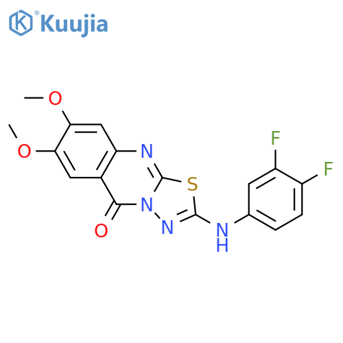 2-[(3,4-difluorophenyl)amino]-7,8-dimethoxy-5H-[1,3,4]thiadiazolo[2,3-b]quinazolin-5-one structure