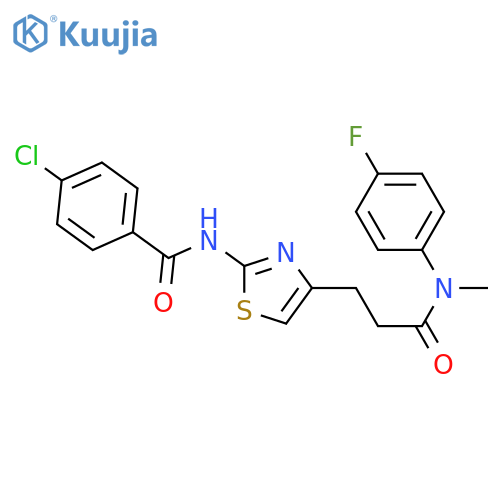 4-chloro-N-[4-(2-{[(4-fluorophenyl)methyl]carbamoyl}ethyl)-1,3-thiazol-2-yl]benzamide structure