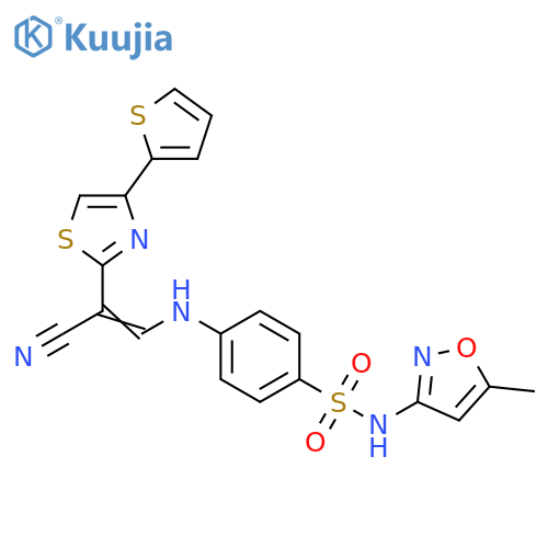 4-{[(1Z)-2-cyano-2-[4-(thiophen-2-yl)-1,3-thiazol-2-yl]eth-1-en-1-yl]amino}-N-(5-methyl-1,2-oxazol-3-yl)benzene-1-sulfonamide structure