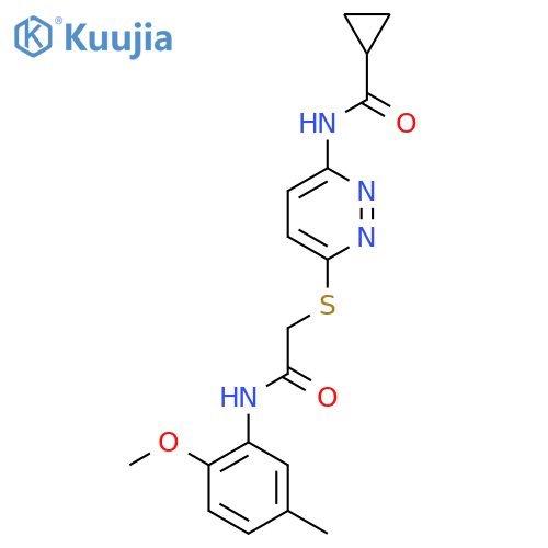 N-[6-({[(2-methoxy-5-methylphenyl)carbamoyl]methyl}sulfanyl)pyridazin-3-yl]cyclopropanecarboxamide structure