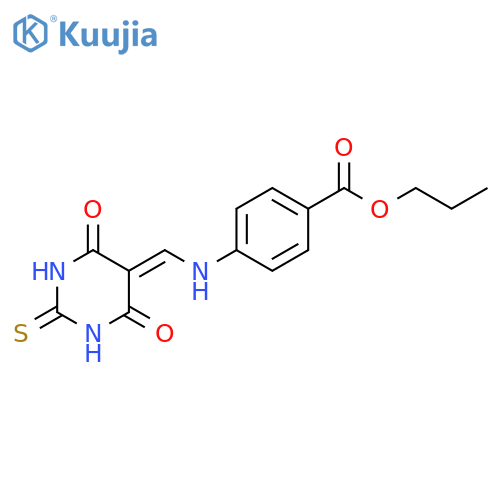 propyl 4-{[(4,6-dioxo-2-sulfanylidene-1,3-diazinan-5-ylidene)methyl]amino}benzoate structure
