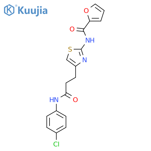 N-(4-{2-[(4-chlorophenyl)carbamoyl]ethyl}-1,3-thiazol-2-yl)furan-2-carboxamide structure