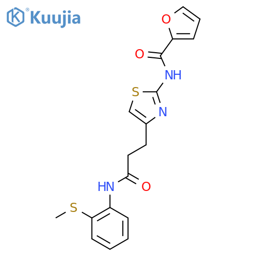 N-[4-(2-{[2-(methylsulfanyl)phenyl]carbamoyl}ethyl)-1,3-thiazol-2-yl]furan-2-carboxamide structure