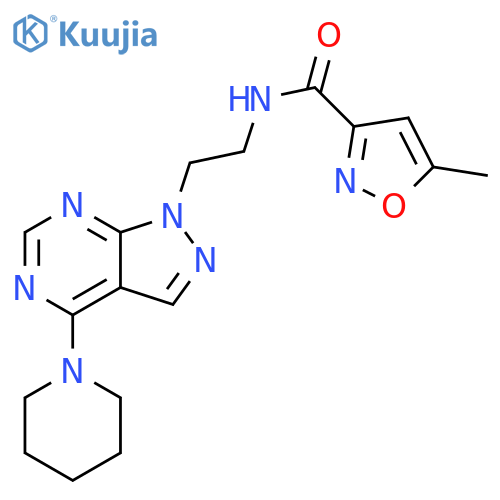 5-methyl-N-{2-[4-(piperidin-1-yl)-1H-pyrazolo[3,4-d]pyrimidin-1-yl]ethyl}-1,2-oxazole-3-carboxamide structure