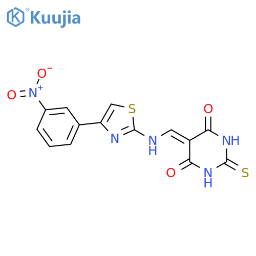 5-({[4-(3-nitrophenyl)-1,3-thiazol-2-yl]amino}methylidene)-2-sulfanylidene-1,3-diazinane-4,6-dione structure