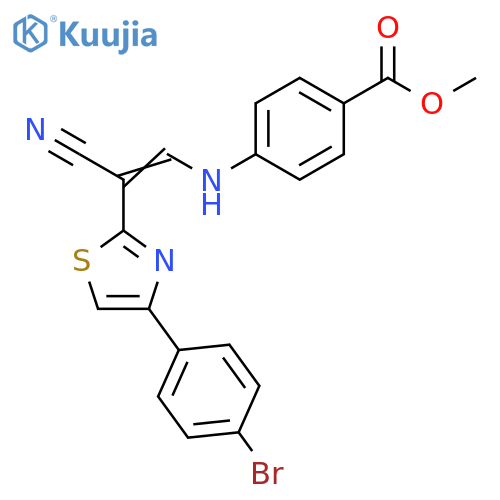 methyl 4-{[(1E)-2-[4-(4-bromophenyl)-1,3-thiazol-2-yl]-2-cyanoeth-1-en-1-yl]amino}benzoate structure