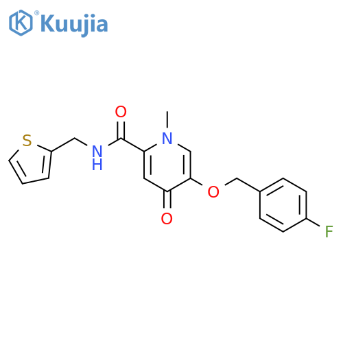 5-[(4-fluorophenyl)methoxy]-1-methyl-4-oxo-N-[(thiophen-2-yl)methyl]-1,4-dihydropyridine-2-carboxamide structure