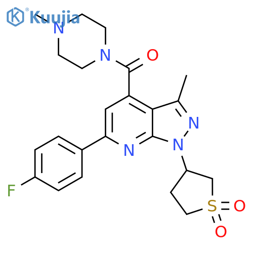 3-[6-(4-fluorophenyl)-3-methyl-4-(4-methylpiperazine-1-carbonyl)-1H-pyrazolo[3,4-b]pyridin-1-yl]-1lambda6-thiolane-1,1-dione structure