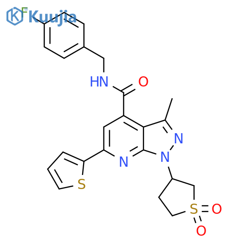 1-(1,1-dioxo-1lambda6-thiolan-3-yl)-N-[(4-fluorophenyl)methyl]-3-methyl-6-(thiophen-2-yl)-1H-pyrazolo[3,4-b]pyridine-4-carboxamide structure