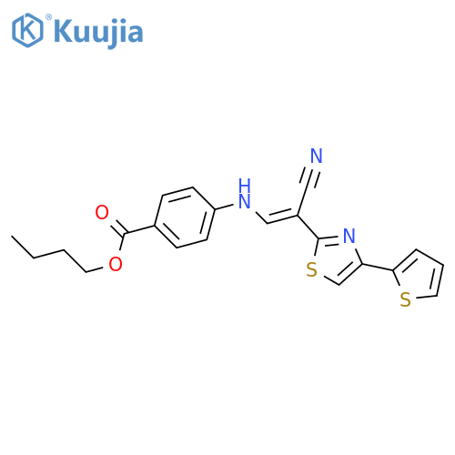 butyl 4-{[(1E)-2-cyano-2-[4-(thiophen-2-yl)-1,3-thiazol-2-yl]eth-1-en-1-yl]amino}benzoate structure